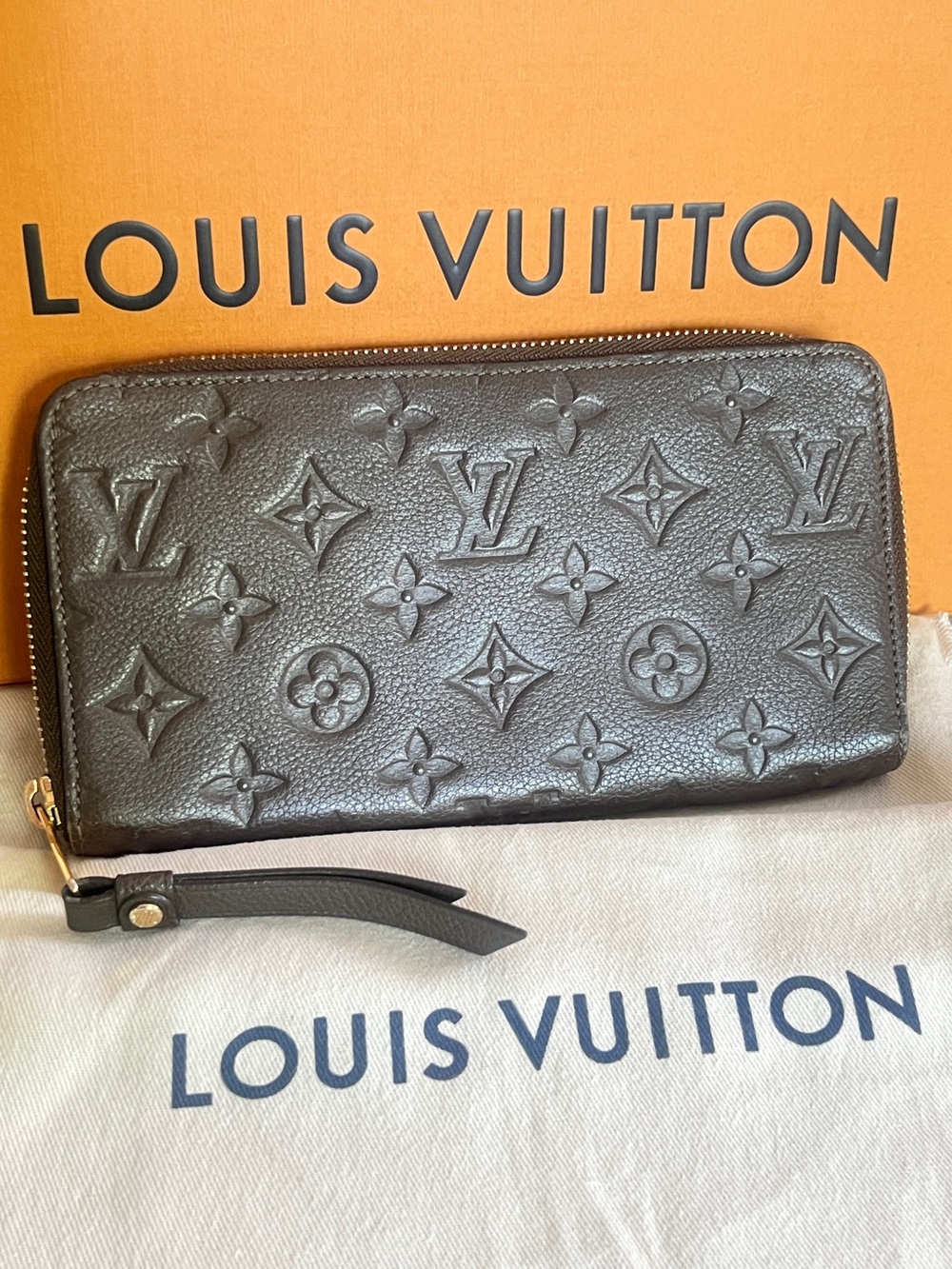 Louis Vuitton Deep Brown Empriente Leather Monogram Zip Wallet